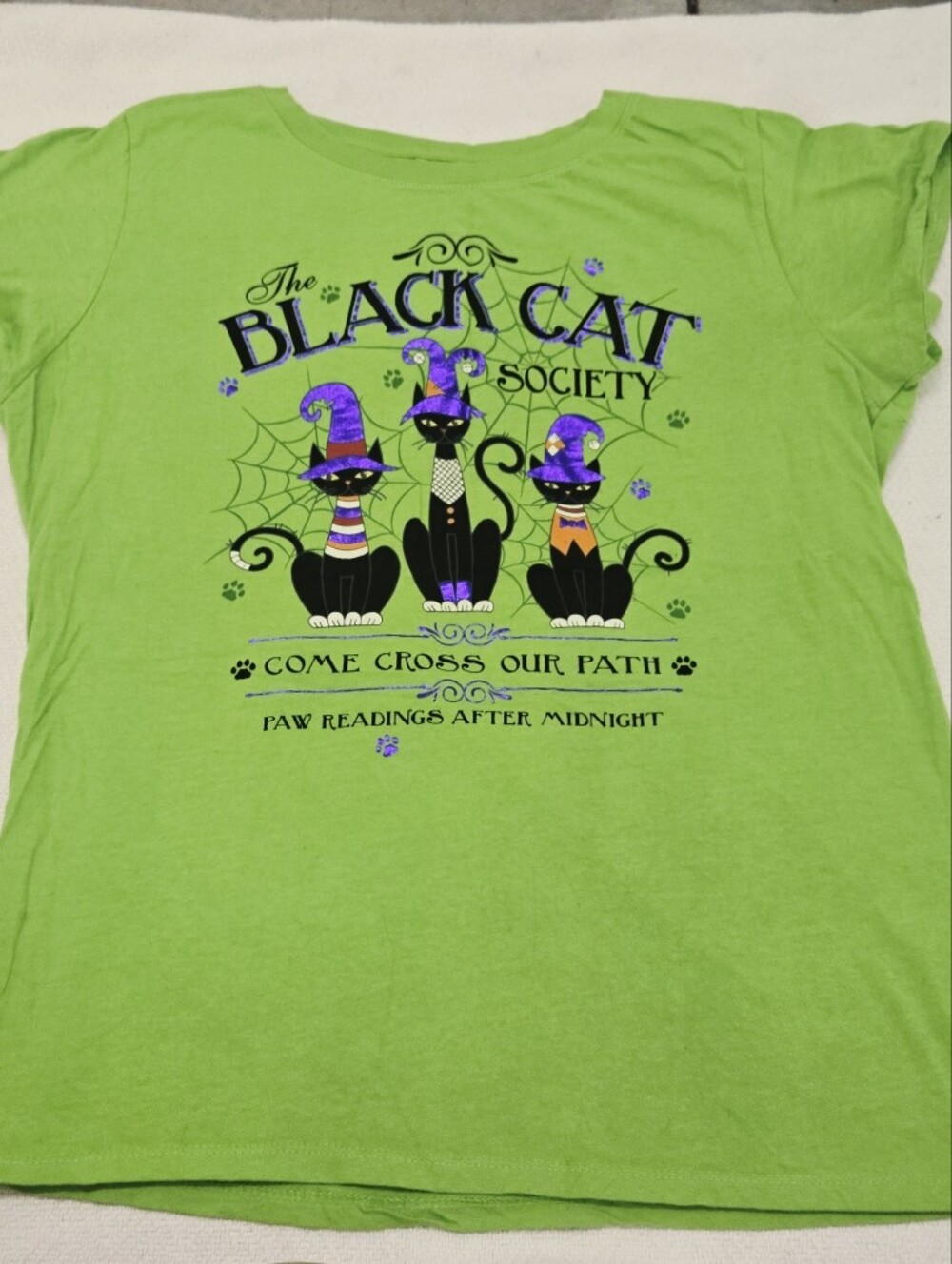 The Black Cat Society Green Graphic Cat Tee